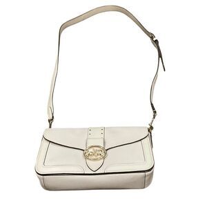 Coach Georgie Shoulder Bag Chalk White Gold Rivets Leather Flap
